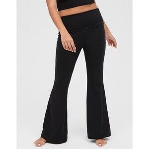 OFFLINE BY AERIE AE OG Super Flare Pant XS Black Fold Over Stretch Knit NWT B75